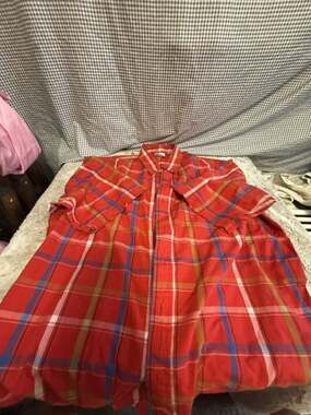Saddlebrook Red Plaid Button-Up Shirt Dress, Size XL, 65% Polyester 35% Cotton